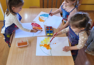 Dzieci malują farbą plakatową na temat: "Parasol"
