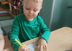 chłopiec koloruje kota