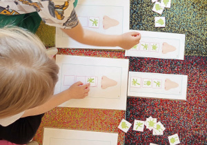 Dzieci segregują "gluty" wg podanego schematu.