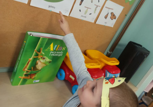 chłopiec wskazuje gąsiennice