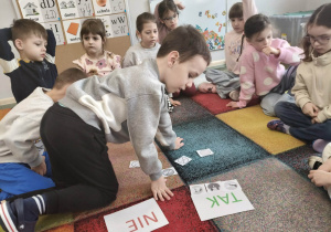 Dzieci podczas zajęć na dywanie.