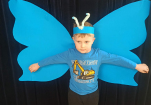 dziecko pozuje do zdjęcia na tle skrzydeł