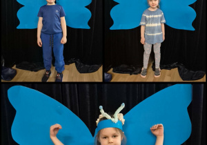 Kolaż zdjęć przedstawiający dzieci jako niebieskie motyle