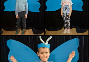 Kolaż zdjęć przedstawiający dzieci jako niebieskie motyle