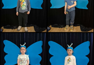 Kolaż zdjęć przedstawiający dzieci jako niebieskie motyle