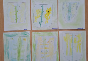 Prace plastyczne przedstawiające Herb Kutna w wykonaniu dzieci.