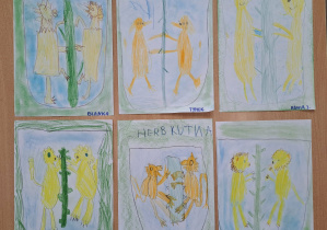 Prace plastyczne przedstawiające Herb Kutna w wykonaniu dzieci.