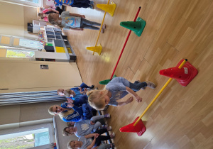 Przeskoki przez laski gimnastyczne.